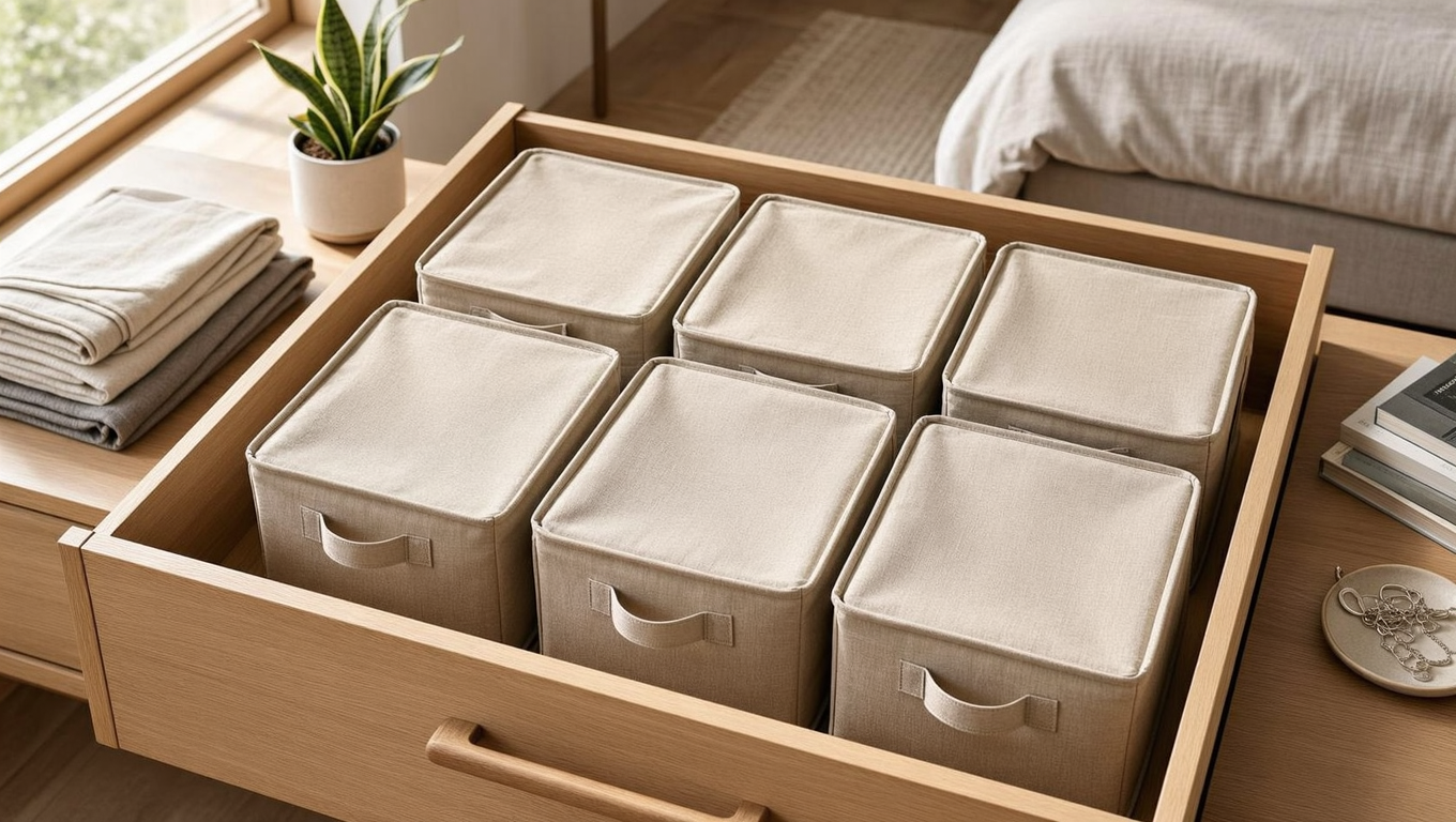 Amazon Basics Collapsible Fabric Storage Cubes Organizer with Handles, Sturdy S... review image